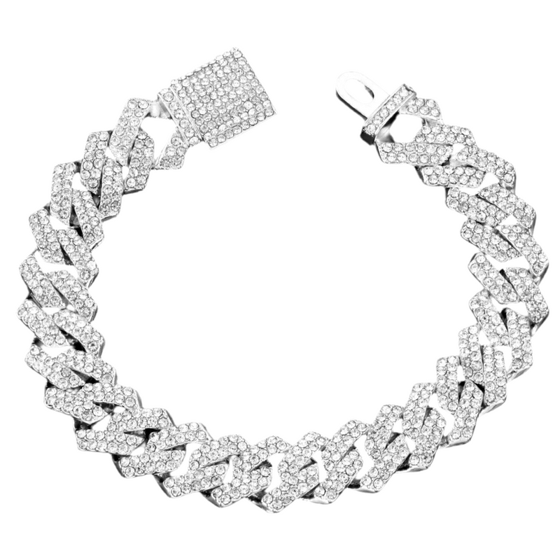 Pulseiras De Corrente Cubana Robusta De Strass Brilhante