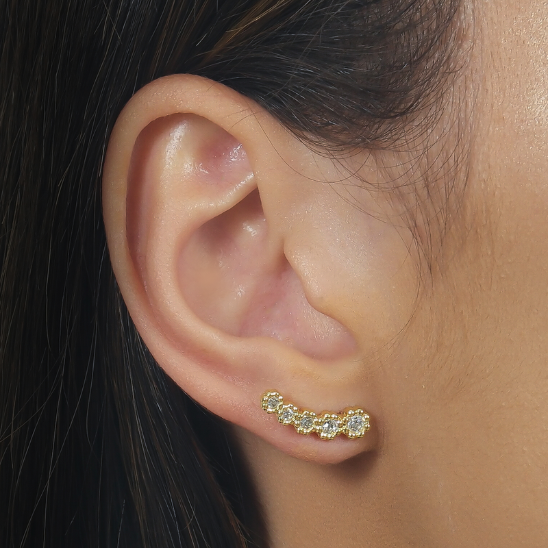 Brinco Dourado Ear Cuff 5 Pedras Zircônia Davyma