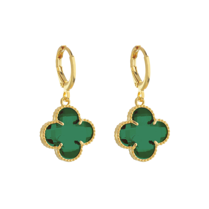 Brinco Dourado de Trevo com Zircônia Verde Davyma