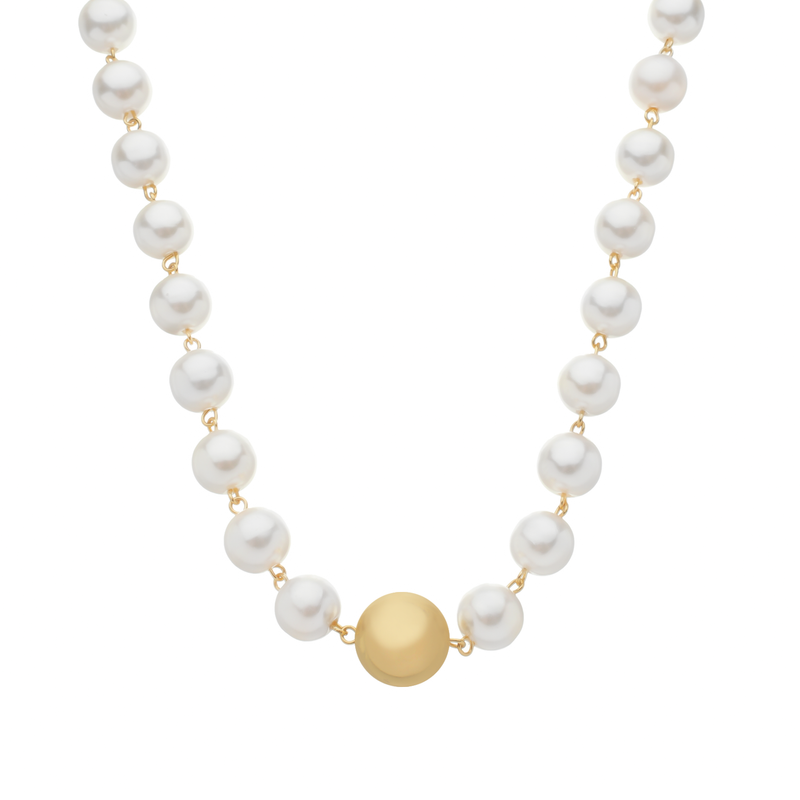 Colar Dourado de Pérolas e Bola Davyma