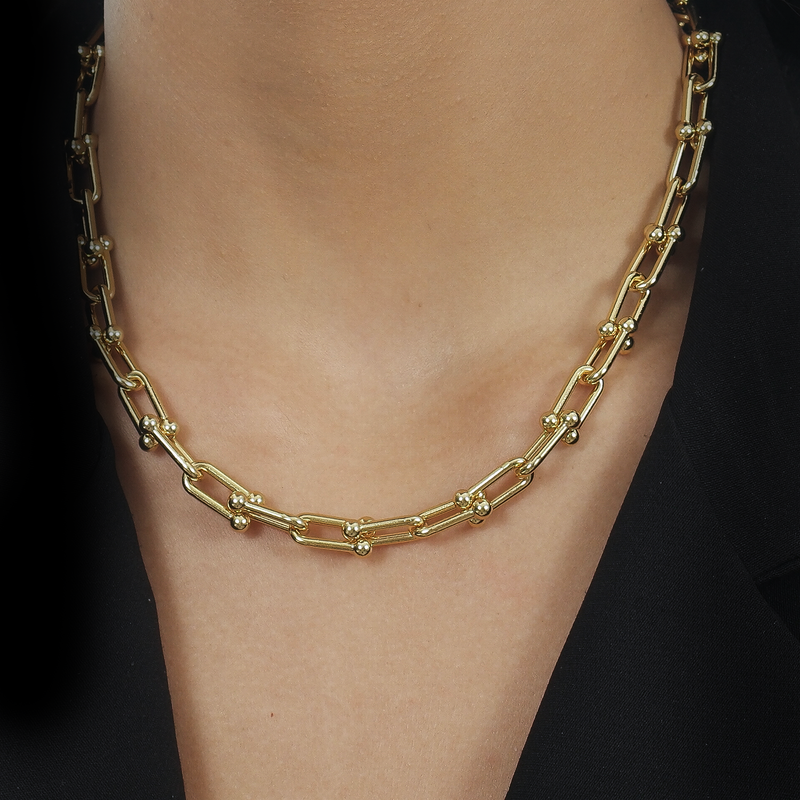 Colar Dourado Chocker Corrente Elos Largos Davyma