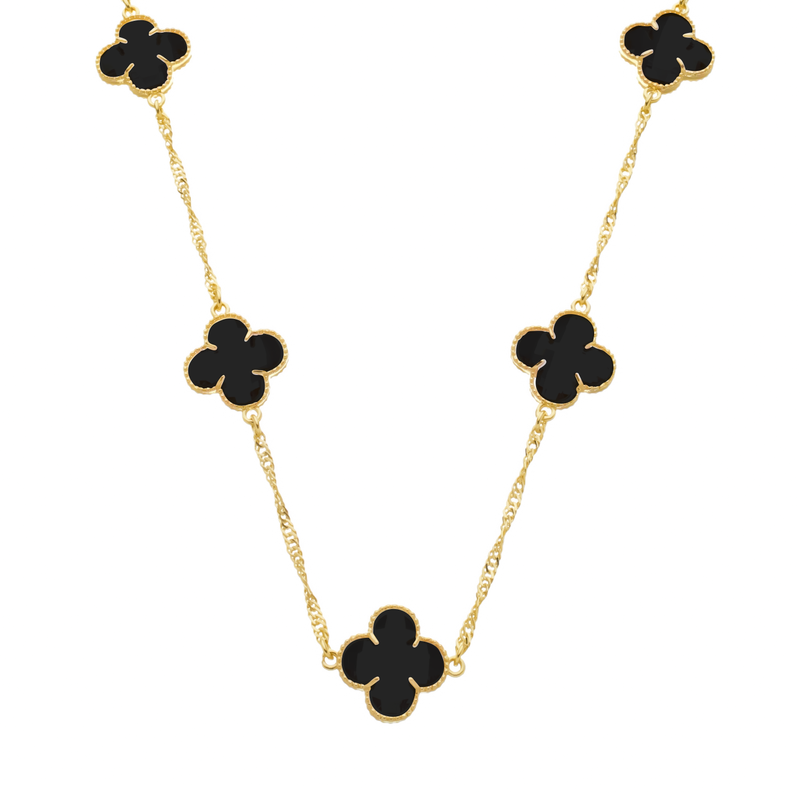 Colar Dourado 5 Trevos Preto Davyma