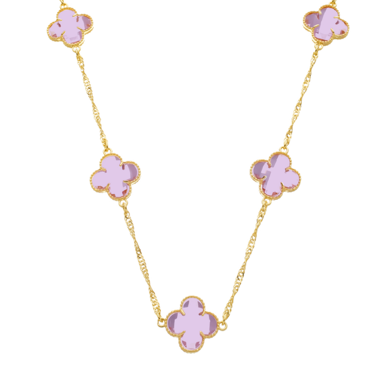 Colar Dourado 5 Trevos Rosa Davyma