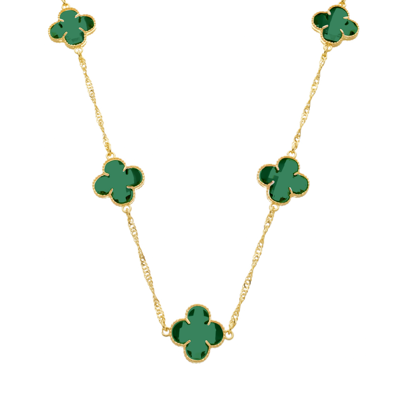 Colar Dourado 5 Trevos Verde Davyma