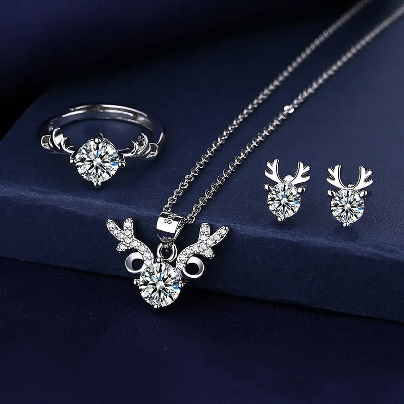 Conjunto De Joias De Diamante Elegância Perene Em Prata Esterlina