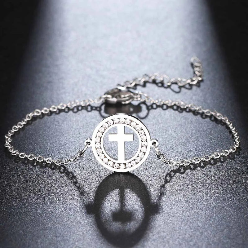 Pulseira 316L Aço Inoxidável em Cruz  De Cristal Simples