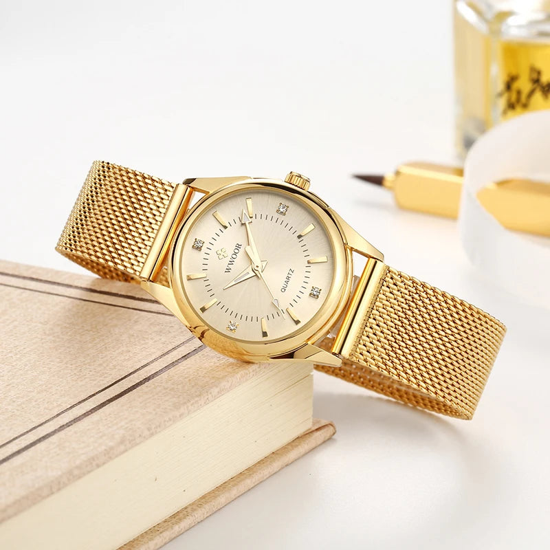 WWOOR Relógio de Luxo Em Ouro Para  Mulheres Elegantes Aurora Belle