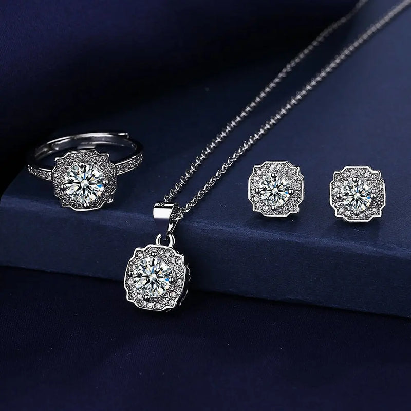 Conjunto De Joias De Diamante Elegância Perene Em Prata Esterlina