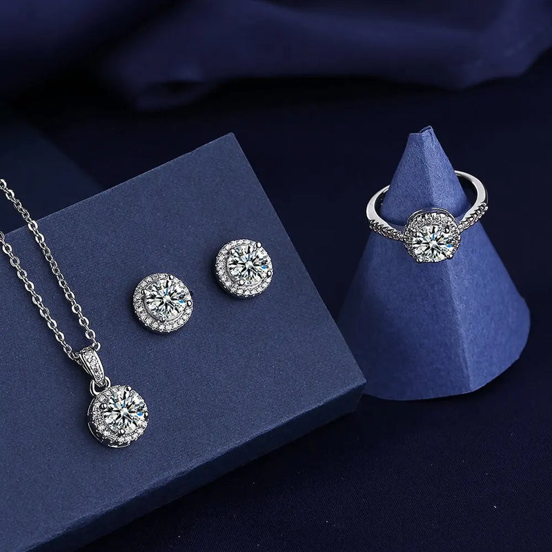 Conjunto De Joias De Diamante Elegância Perene Em Prata Esterlina
