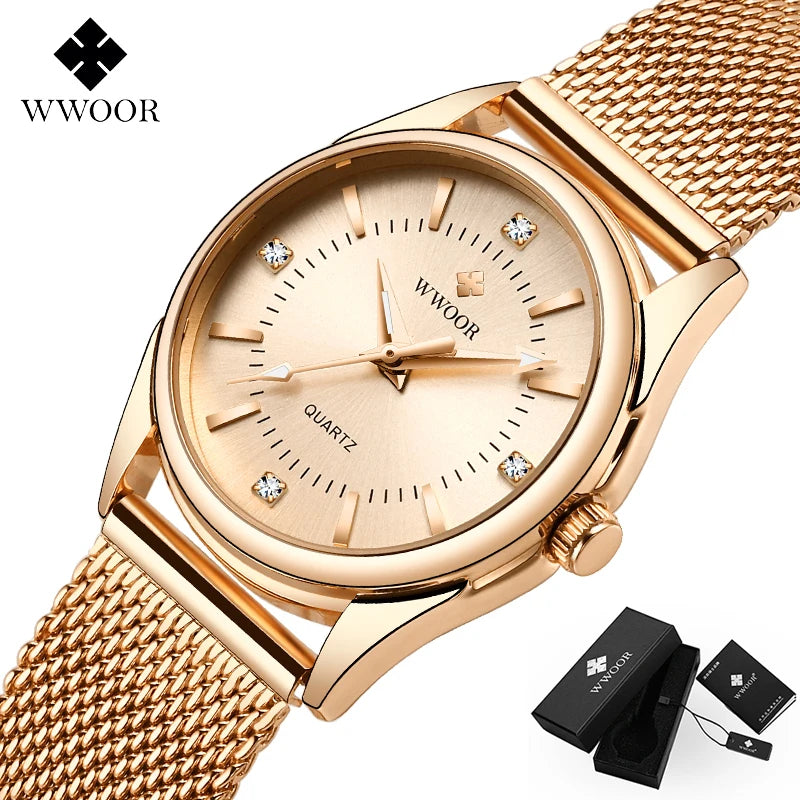 WWOOR Relógio de Luxo Em Ouro Para  Mulheres Elegantes Aurora Belle