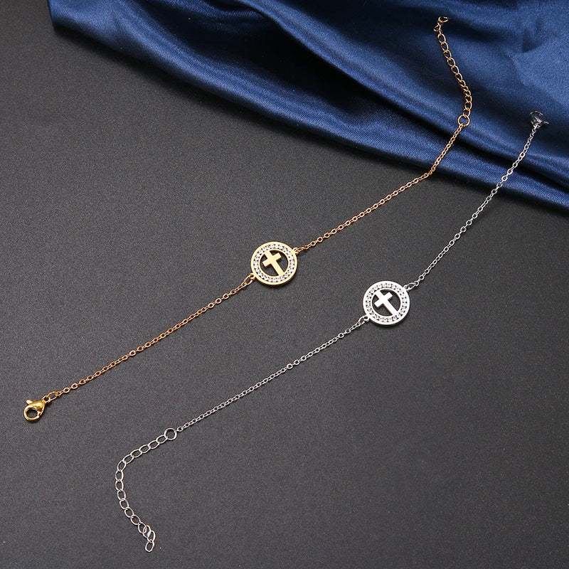Pulseira 316L Aço Inoxidável em Cruz  De Cristal Simples