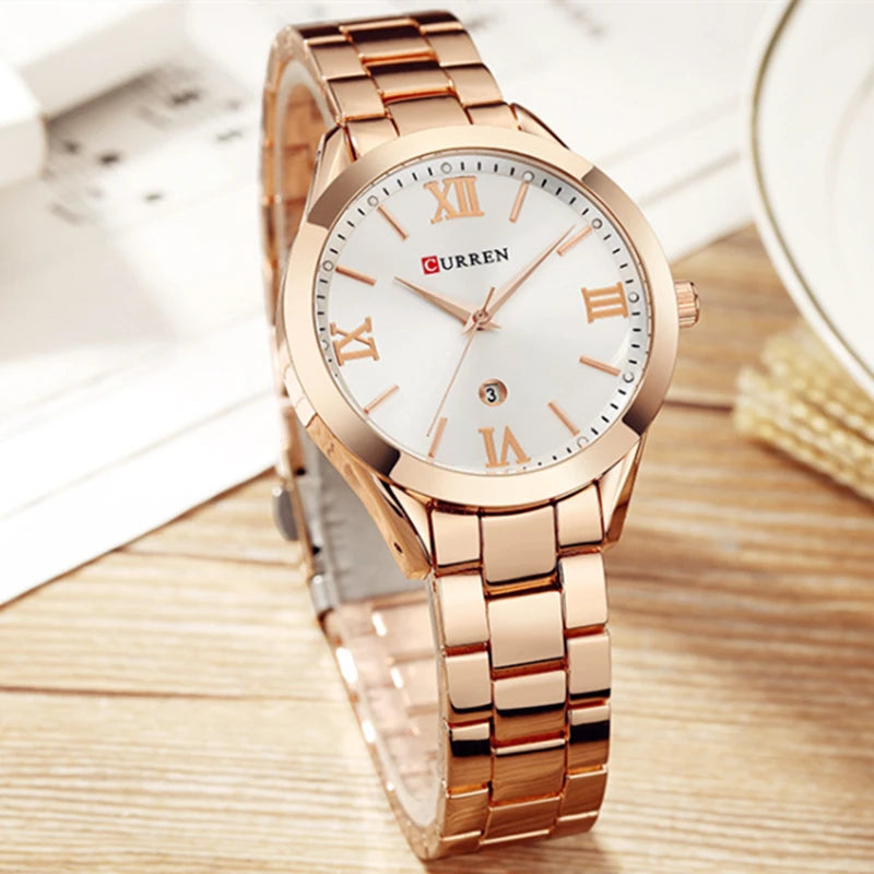 Relógio Feminino CURREN com detalhes elegante e à Prova D'Água