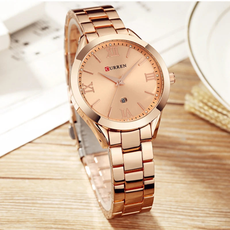 Relógio Feminino CURREN com detalhes elegante e à Prova D'Água