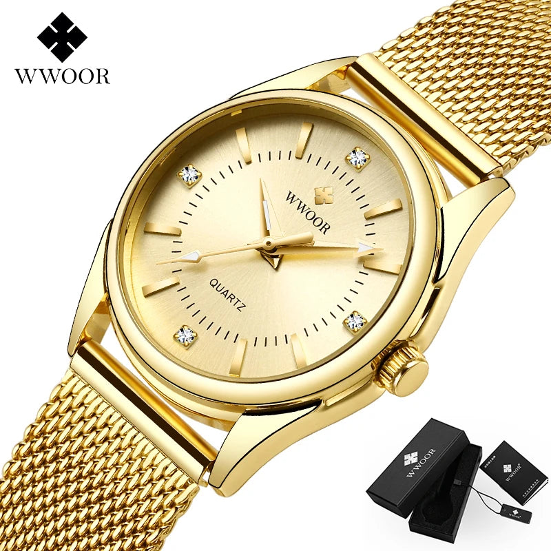 WWOOR Relógio de Luxo Em Ouro Para  Mulheres Elegantes Aurora Belle