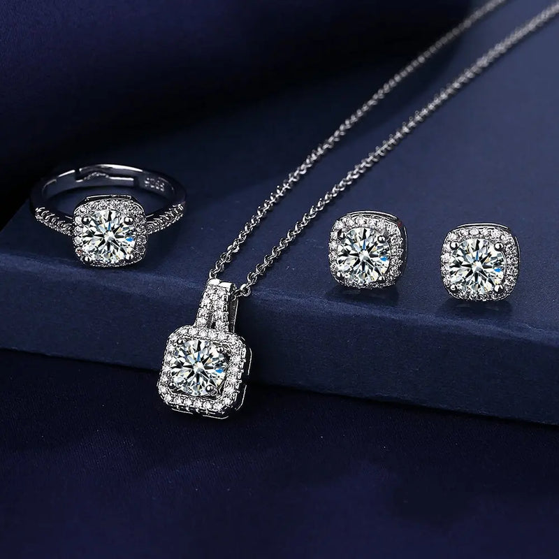 Conjunto De Joias De Diamante Elegância Perene Em Prata Esterlina