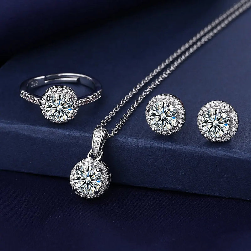 Conjunto De Joias De Diamante Elegância Perene Em Prata Esterlina
