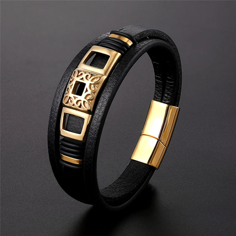 Pulseira De Luxo Moda Masculina Couro
