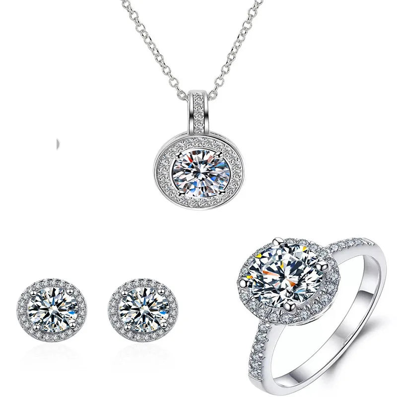 Conjunto De Joias De Diamante Elegância Perene Em Prata Esterlina