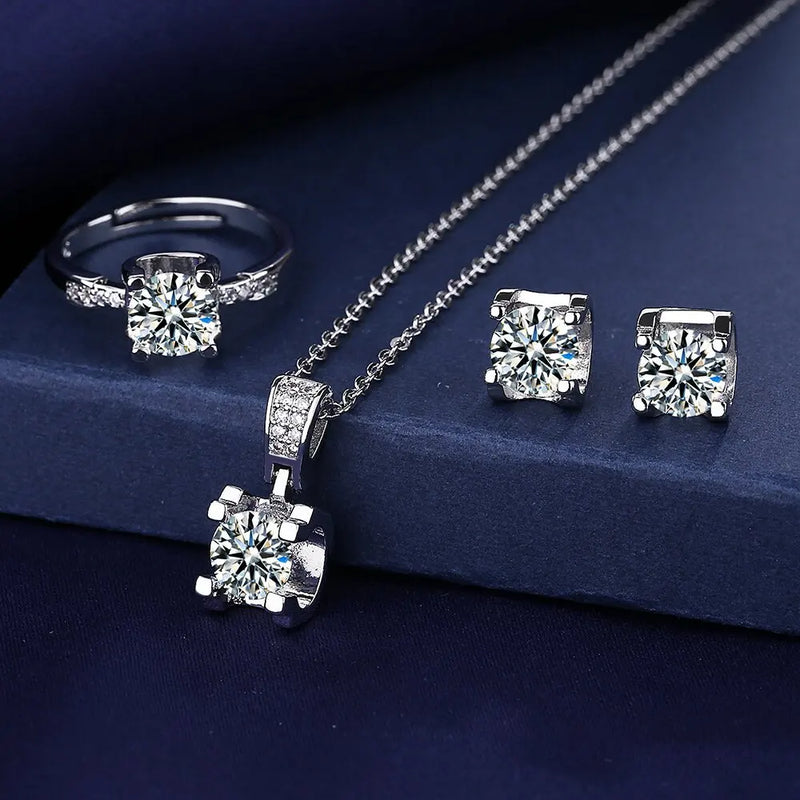 Conjunto De Joias De Diamante Elegância Perene Em Prata Esterlina