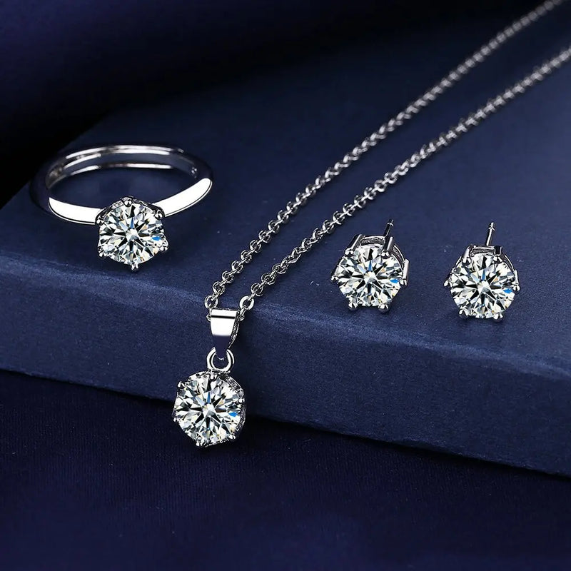 Conjunto De Joias De Diamante Elegância Perene Em Prata Esterlina