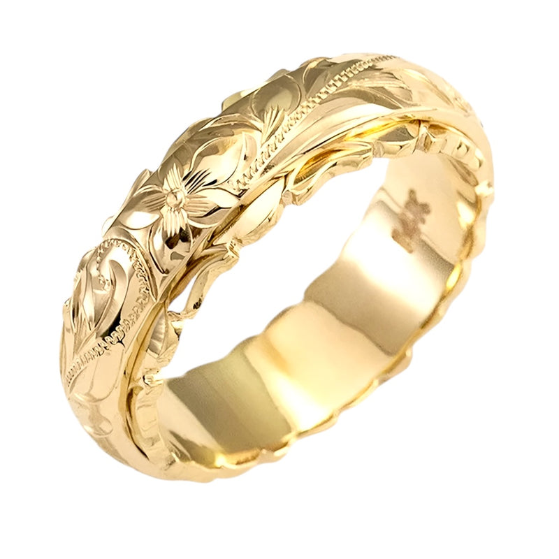 Anel de flor rosa esculpida suspensa em ouro 14 k para mulheres