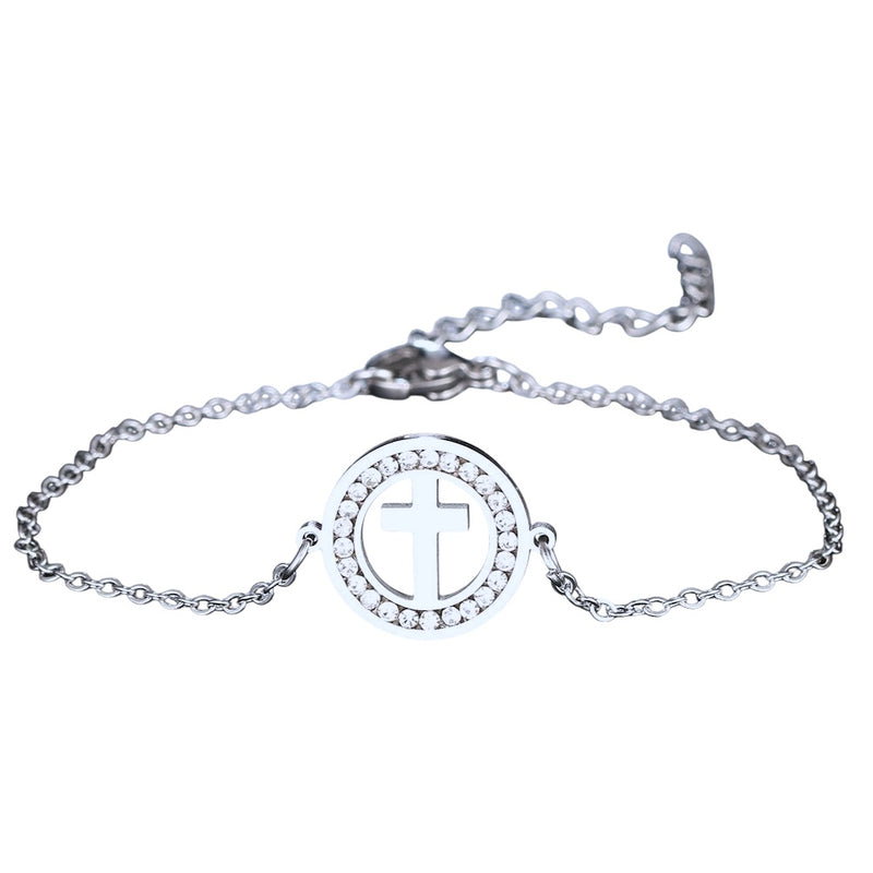 Pulseira 316L Aço Inoxidável em Cruz  De Cristal Simples