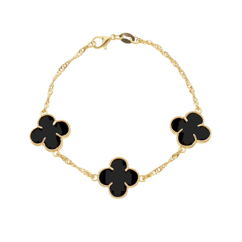 Pulseira Dourada Trevos Zircônia Preta Davyma