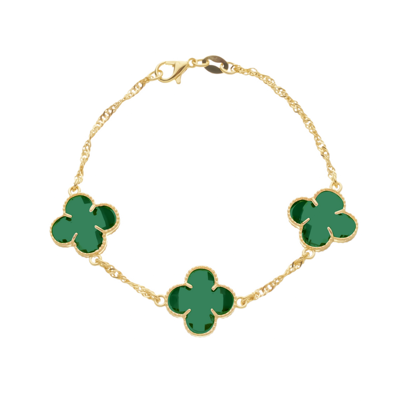 Pulseira Dourada Trevos Zircônia Verde Davyma