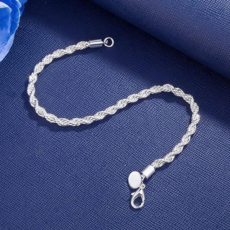 Pulseira de Prata deox 925  Esterlina Unissex 4mm  para Homens Mulheres