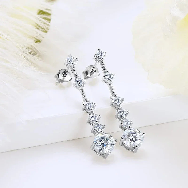 Brincos pendurados de moissanita para mulheres,diamante longo borla brincos gotas 925 prata esterlina