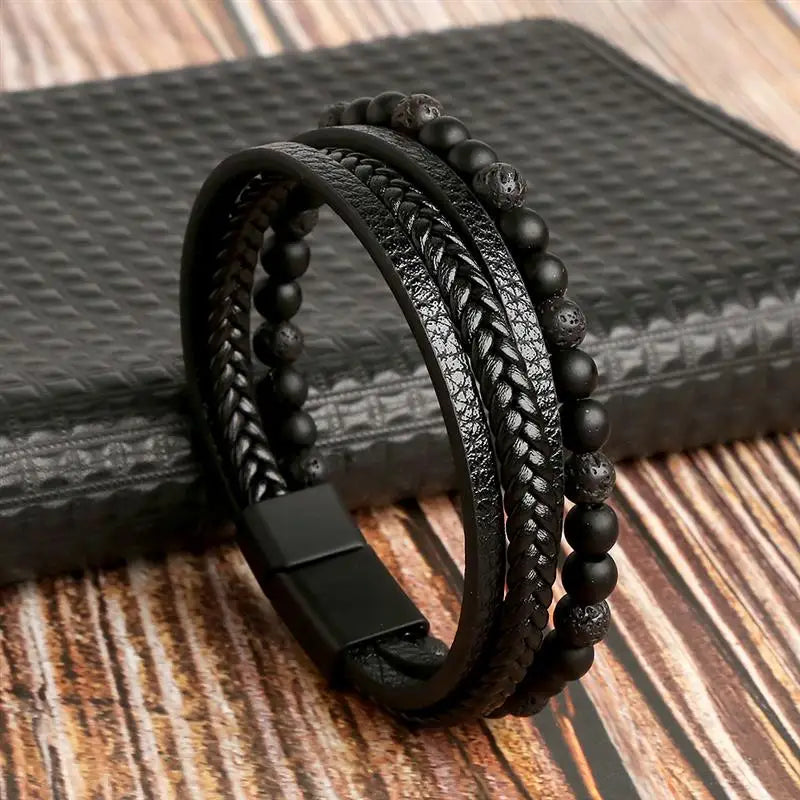 Pulseira De Couro clássica Multicamadas