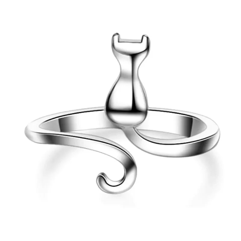 Anéis de gato de prata esterlina para mulheres