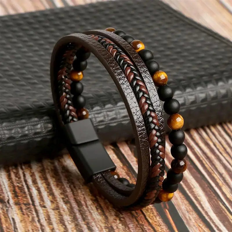 Pulseira De Couro clássica Multicamadas