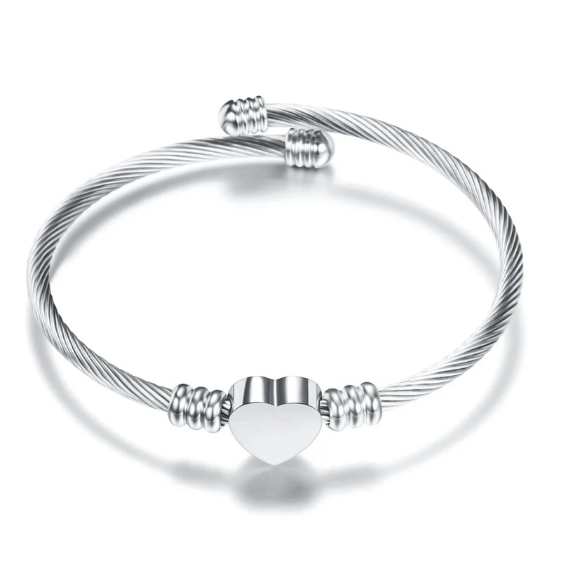 Pulseira de coração ouro rosa,cabo de aço inoxidável Super delicada