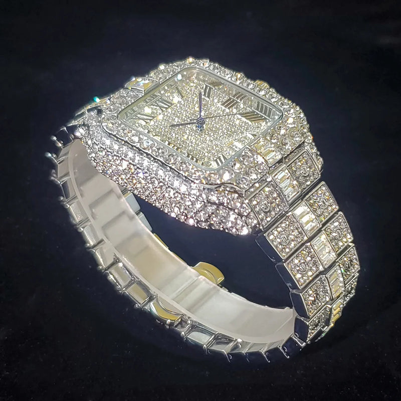 Relógio de diamante de luxo unissex estilo hip hop  à prova d'água
