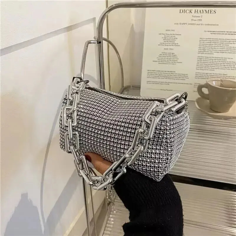 Mini bolsa crossbody feminina de luxo cheia de Strass e elegância
