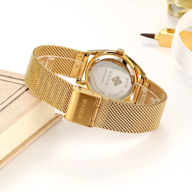 WWOOR Relógio de Luxo Em Ouro Para  Mulheres Elegantes Aurora Belle