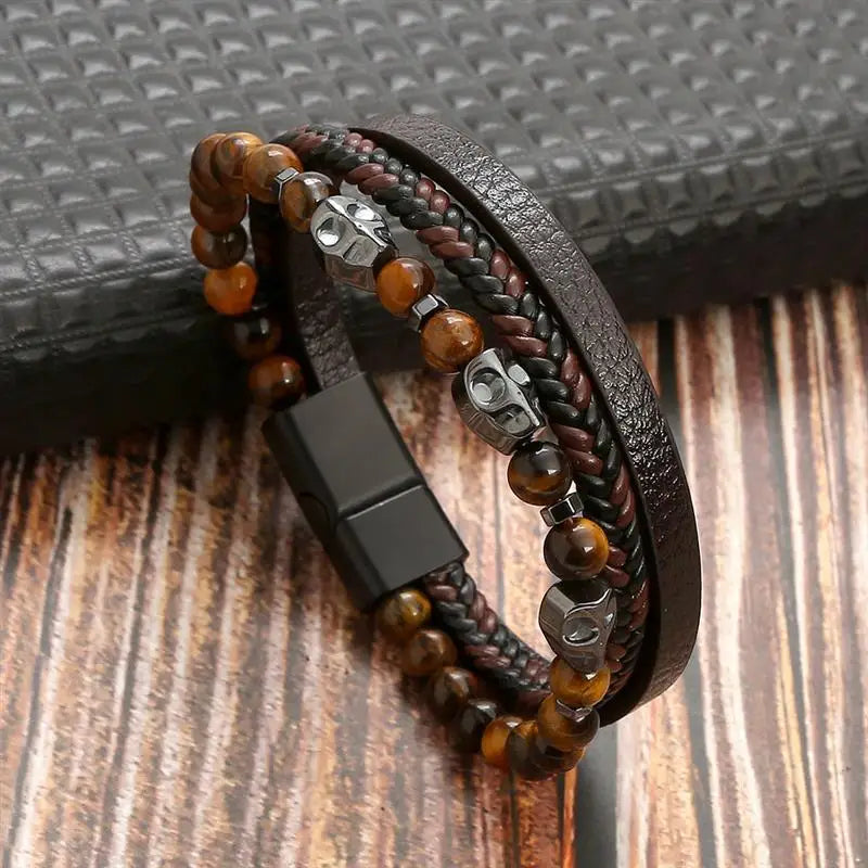 Pulseira De Couro clássica Multicamadas