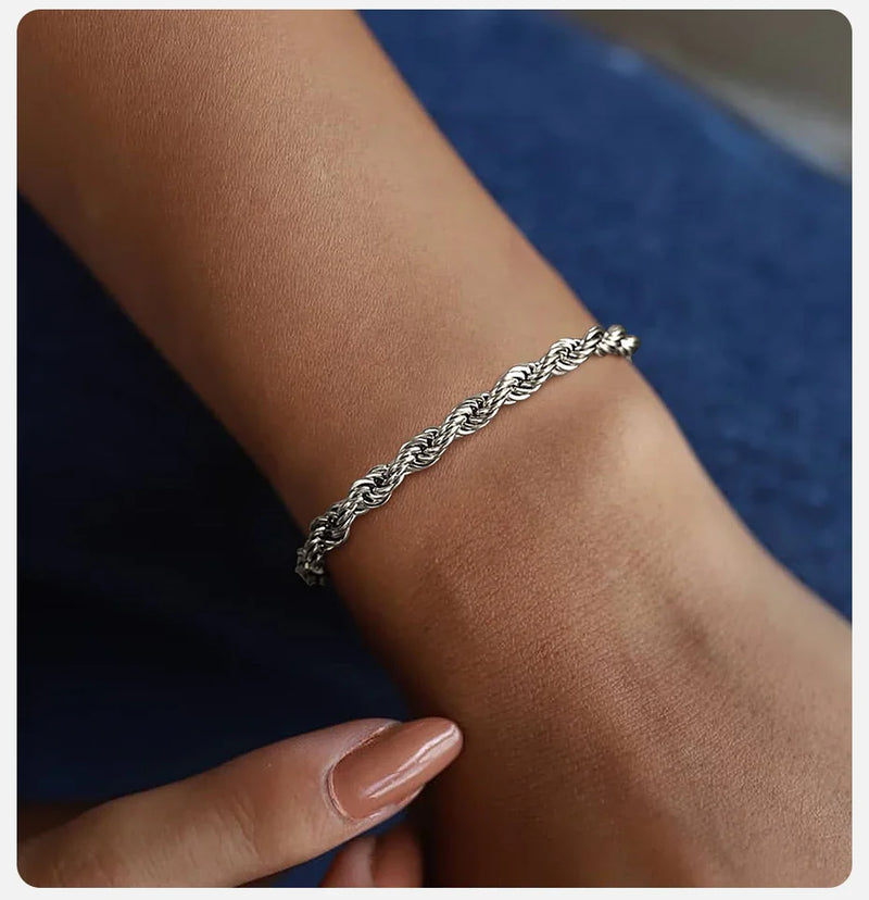 Pulseira de Prata deox 925  Esterlina Unissex 4mm  para Homens Mulheres