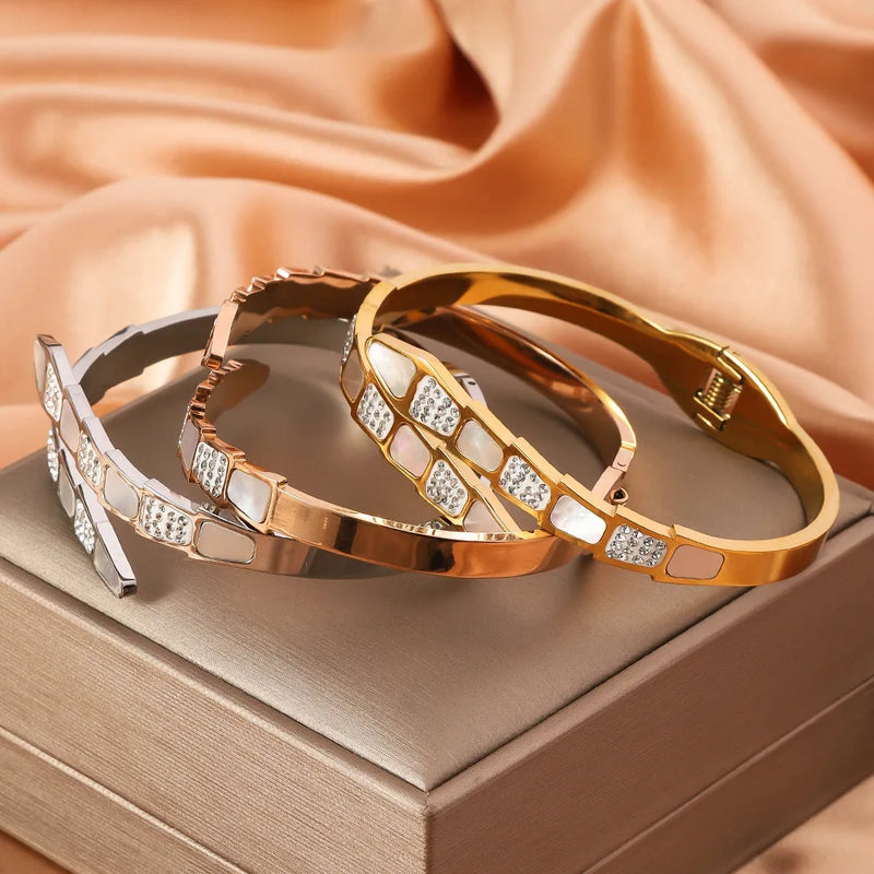 Pulseira De osso De Cobra Aço Inoxidável Aberta