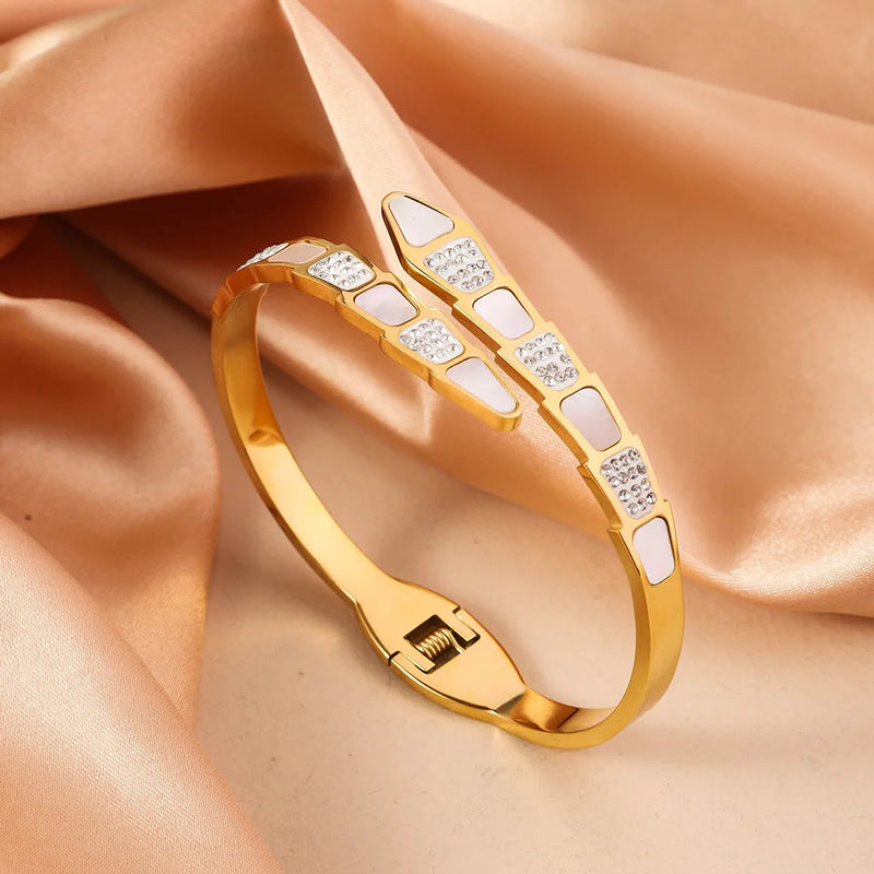 Pulseira De osso De Cobra Aço Inoxidável Aberta
