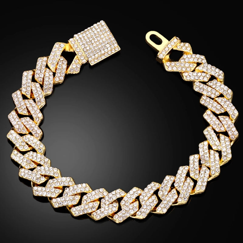 Pulseiras De Corrente Cubana Robusta De Strass Brilhante