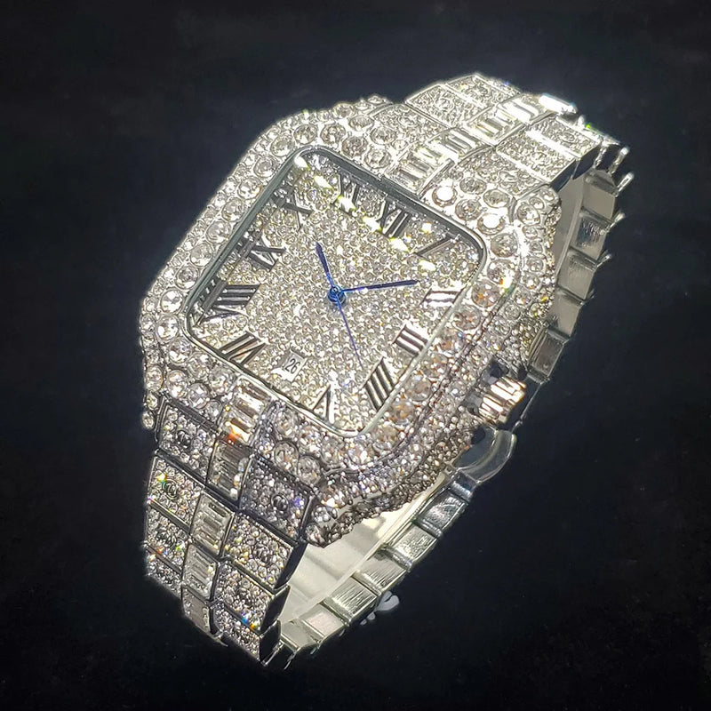 Relógio de diamante de luxo unissex estilo hip hop  à prova d'água