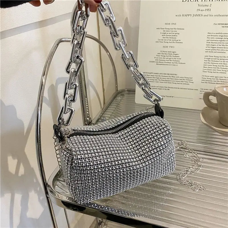 Mini bolsa crossbody feminina de luxo cheia de Strass e elegância
