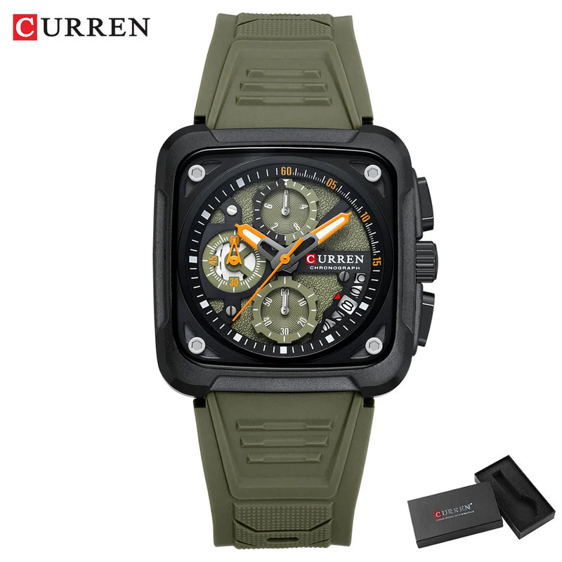 CURREN Marca Relógios Masculinos Luxo Quadrado Quartzo Relógio de Pulso Sienna Prime