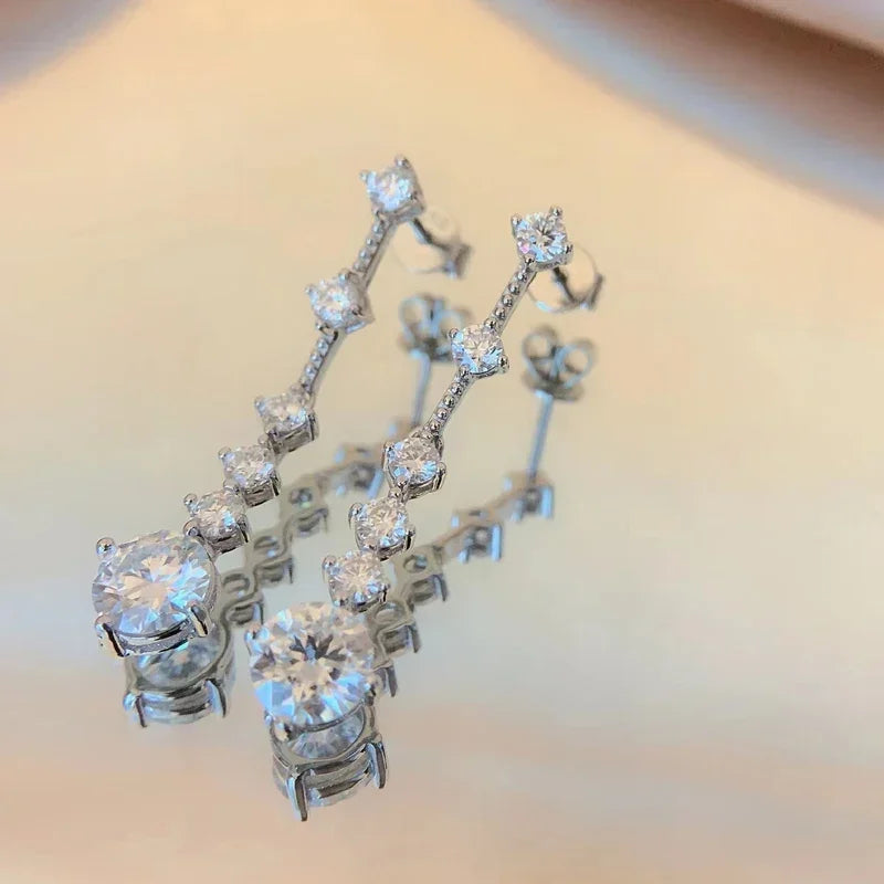 Brincos pendurados de moissanita para mulheres,diamante longo borla brincos gotas 925 prata esterlina