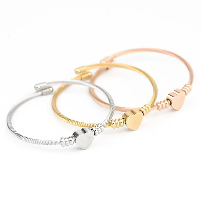 Pulseira de coração ouro rosa,cabo de aço inoxidável Super delicada