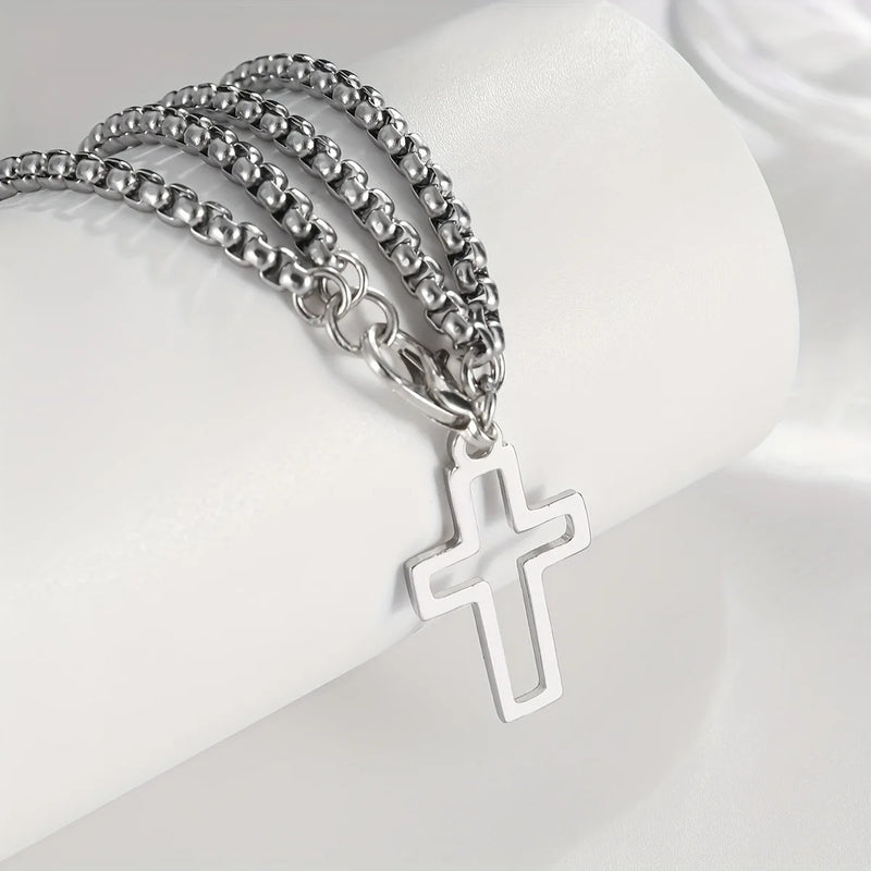 Pulseira Cruz Celestial Masculina Dupla Corrente Com Cruz