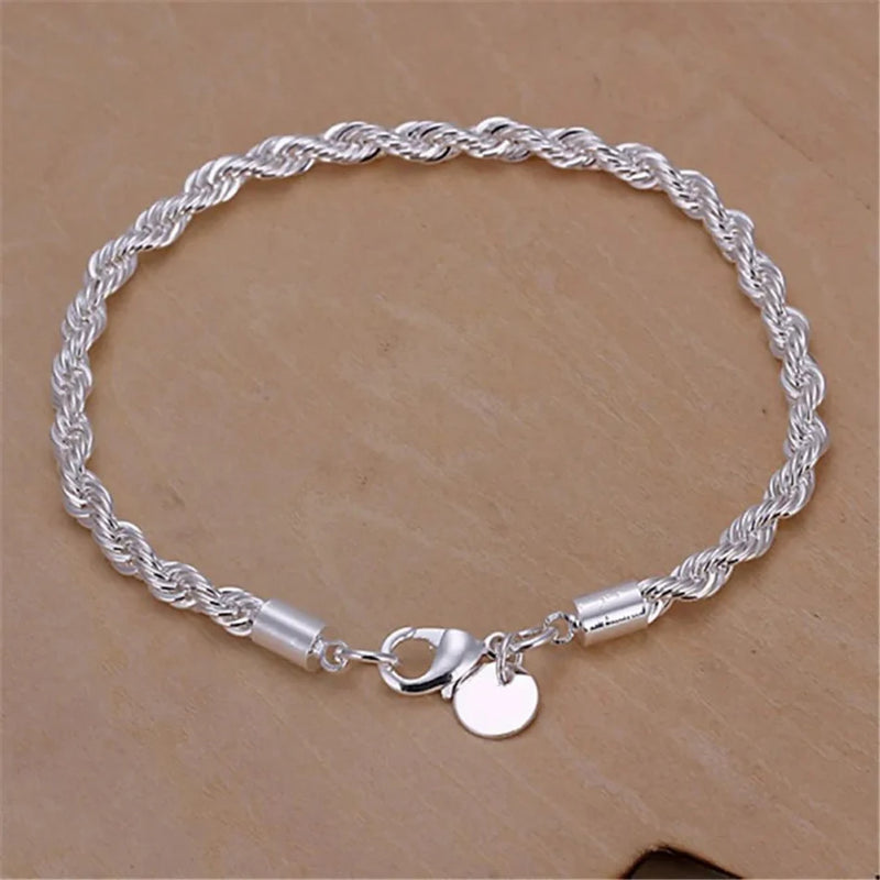 Pulseira de Prata deox 925  Esterlina Unissex 4mm  para Homens Mulheres