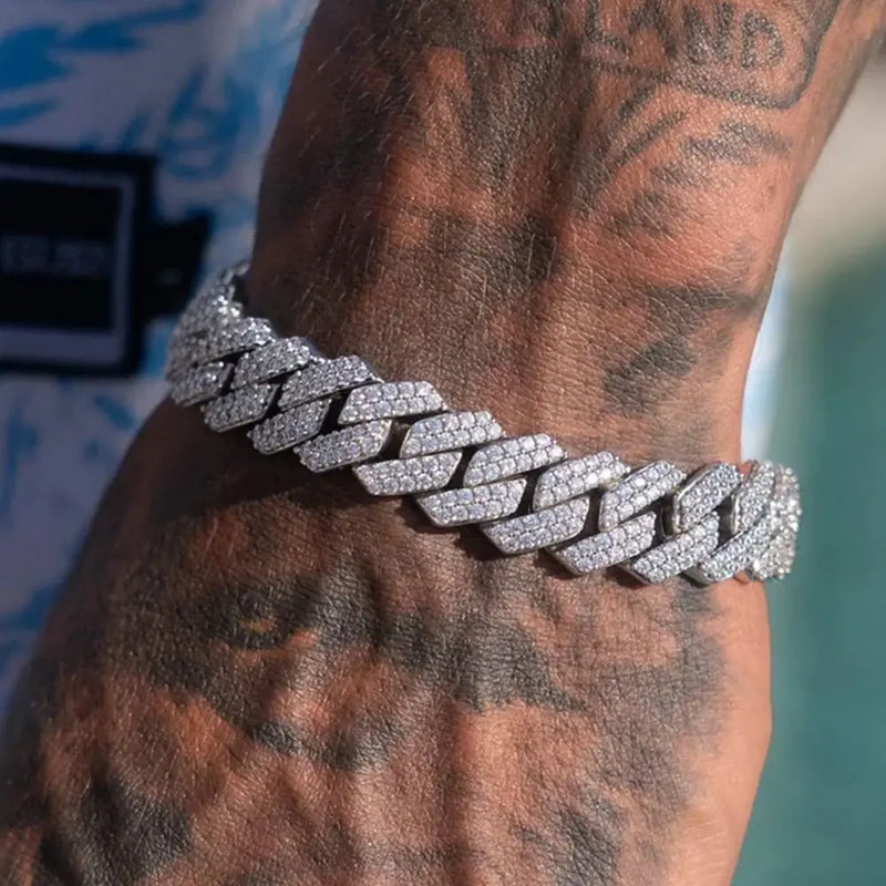 Pulseiras De Corrente Cubana Robusta De Strass Brilhante